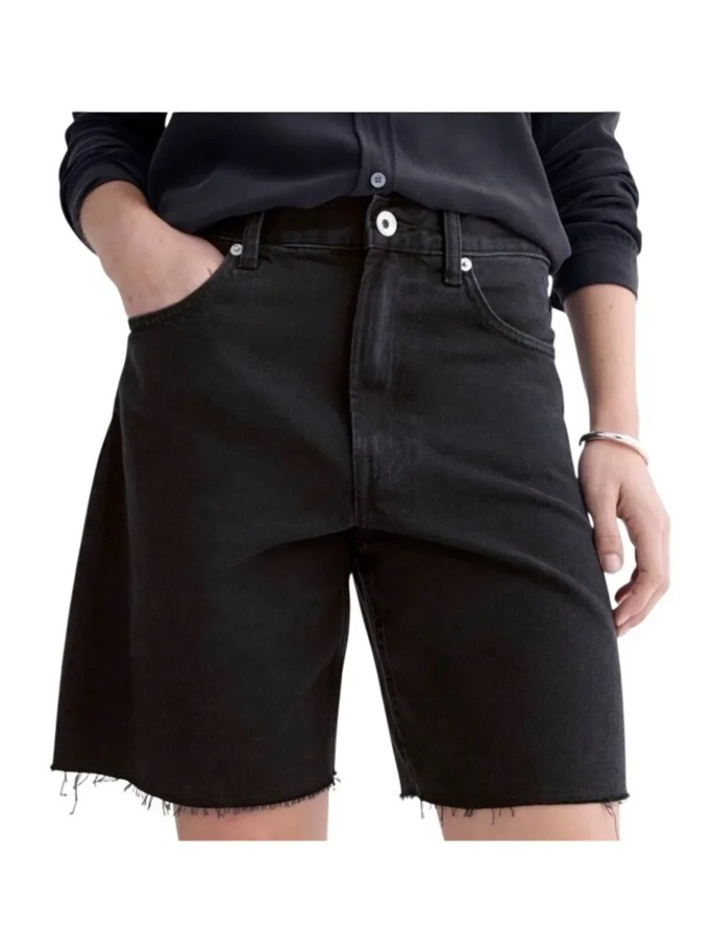 Everlane Woman's The OG Baggy Denim Jean Short Women’s 26R Black High Rise 8” - Picture 1 of 12